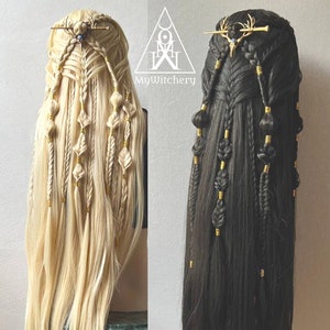 Elven princess, Fairy costume,  Extra long synthetic wig, larp costume, fae cosplay with hair jewelry