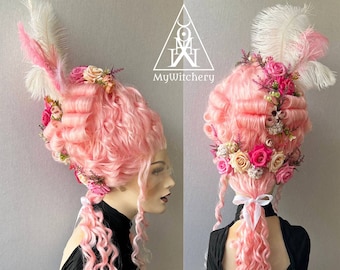 Rococo Lace front wig, Pink wig, Custom wig , Versailles, Marie Antoinette