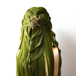 Fairy core cosplay green braided wig, Straight wig, lace front wig, custom wig