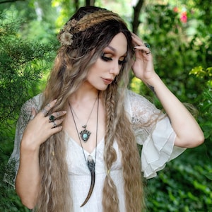 Persephone Goddess Extra Long Wavy Wig with Floral Decorations TO ORDER