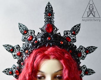 Gothic vampire headpiece , Evil queen crystal crown , witch crown, gothic crown, wedding crown