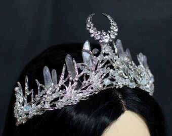 Diana moon goddess crystal crown, wedding headpiece , Elven fantasy tiara diadem, Fantasy wedding, wedding crown