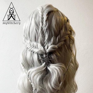 Braided Light Gray-White Wig with Star Jewelry Accent | Handmade TO ORDER Stylish Braided Hairpiece for Cosplay & Fashion