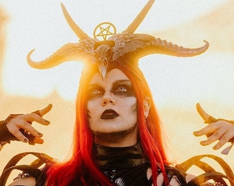 Baphomet Gothic Headpiece with Dragon Horns TO ORDER