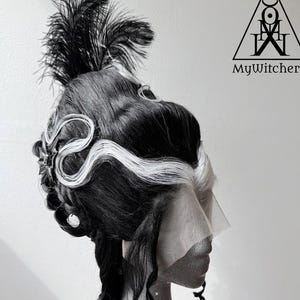 18th Century Gothic Black & White Wig, Historical Costume Hairstyle, TO ORDER Vintage Rococo Hairpiece