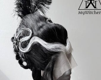 18th Century Gothic Black & White Wig, Historical Costume Hairstyle, TO ORDER Vintage Rococo Hairpiece