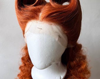 Handmade Curly Lace Front Wig, Vintage Victory Rolls, Rockabilly Pin Up Cosplay Hair