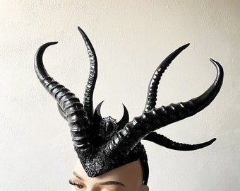 Hecate horned headpiece, Gothic headpiece,  Black horns,  demon horns, devil horns