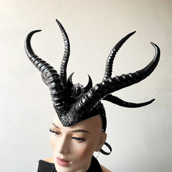 Hecate horned headpiece, Gothic headpiece,  Black horns,  demon horns, devil horns
