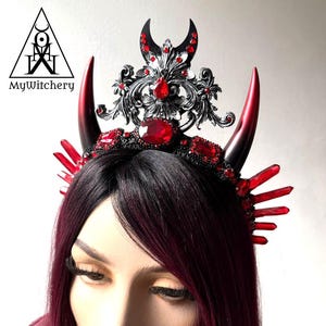 Gothic Vampire Wedding Crown with Horns and Crystals TO ORDER