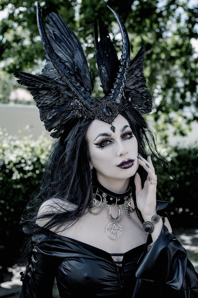 Evil valkyrie headdress Gothic horn and wings headpiece Etsy
