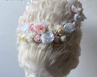 Rococo Wig with Floral Crown, Marie Antoinette Inspired 18th Century Wig, Historical Costume Hair