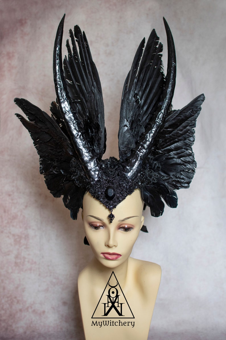 Evil valkyrie headdress Gothic horn and wings headpiece Etsy