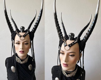 Anubis crown, Gothic headpiece, Black horns, cosplay horns, cosplay costume, demon horns