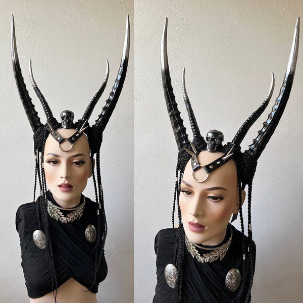 Anubis crown, Gothic headpiece, Black horns, cosplay horns, cosplay costume, demon horns