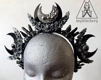 Triple Moon Crown, Hecate Witch Crown, Gothic Moon Headpiece, Dark Goddess Headdress, Wedding Headpiece , Fantasy Festival Headpiece