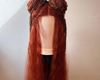 Lace Front Wig, 42-Inch Heat-Resistant Fiber Hand Braided LARP Fantasy Renaissance Cosplay, Ready to ship