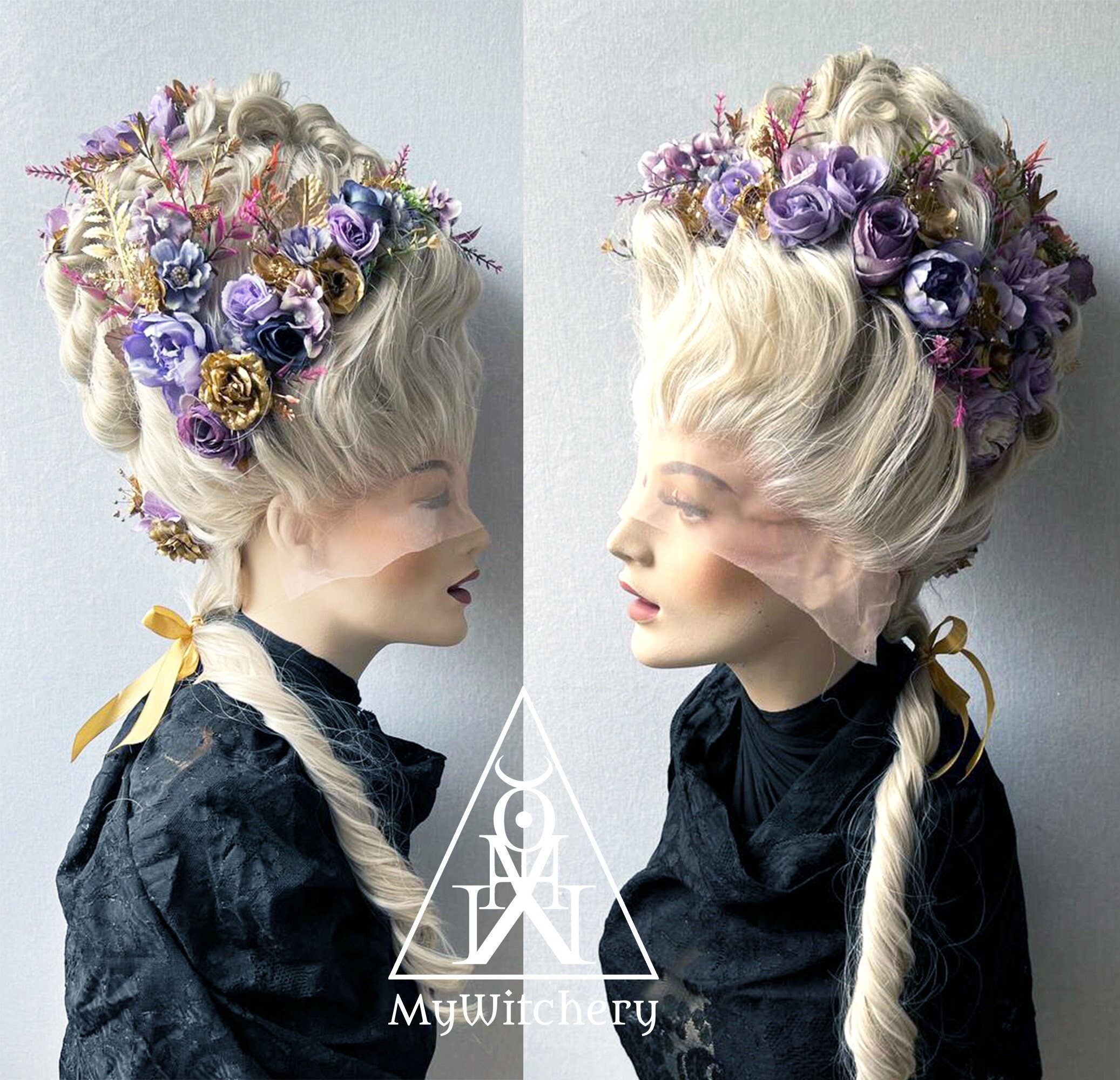 Marie Antoinette Whimsical Rococo Blond Wig with Flowers – Elegant Historical Costume Hairpiece TO ORDER