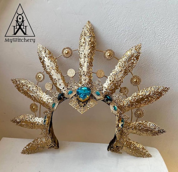Akasha Cosplay Crown: Gothic Gold Halo Headpiece, Vampire Costume Jewelry