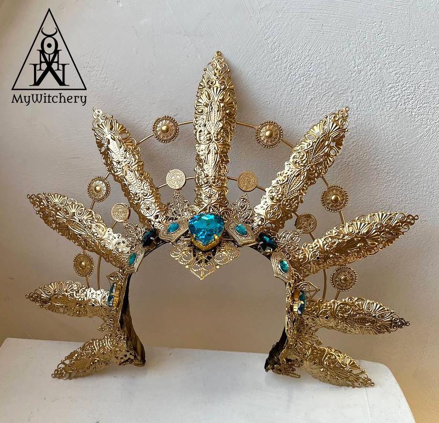 Akasha Cosplay Crown: Gothic Gold Halo Headpiece, Vampire Costume Jewelry