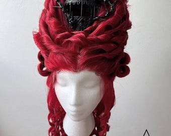 Marie Antoinette Wig, Red Synthetic Hair with Roses and Metal Cage