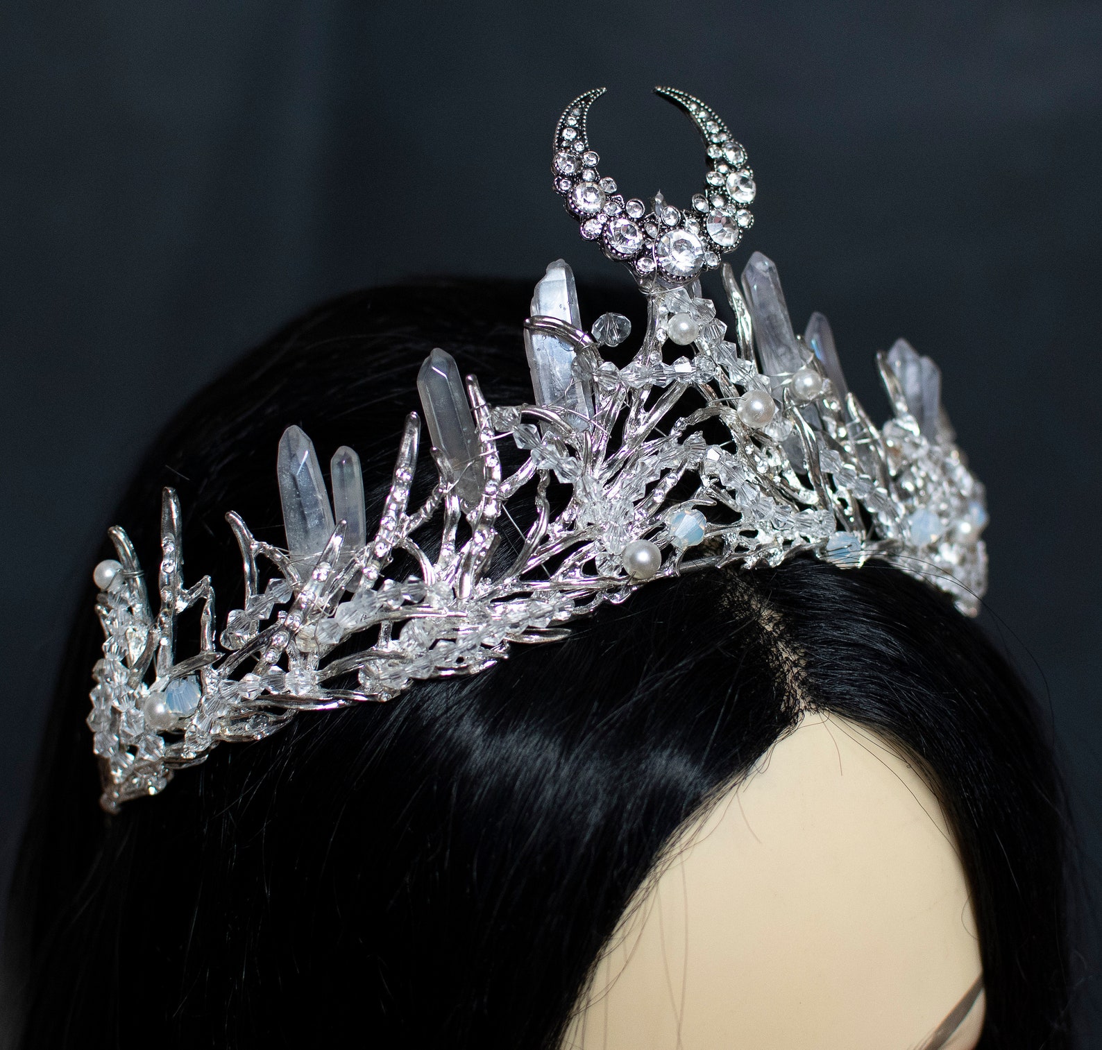 Diana moon goddess crystal crown headpiece - Elven fantasy tiara diadem.