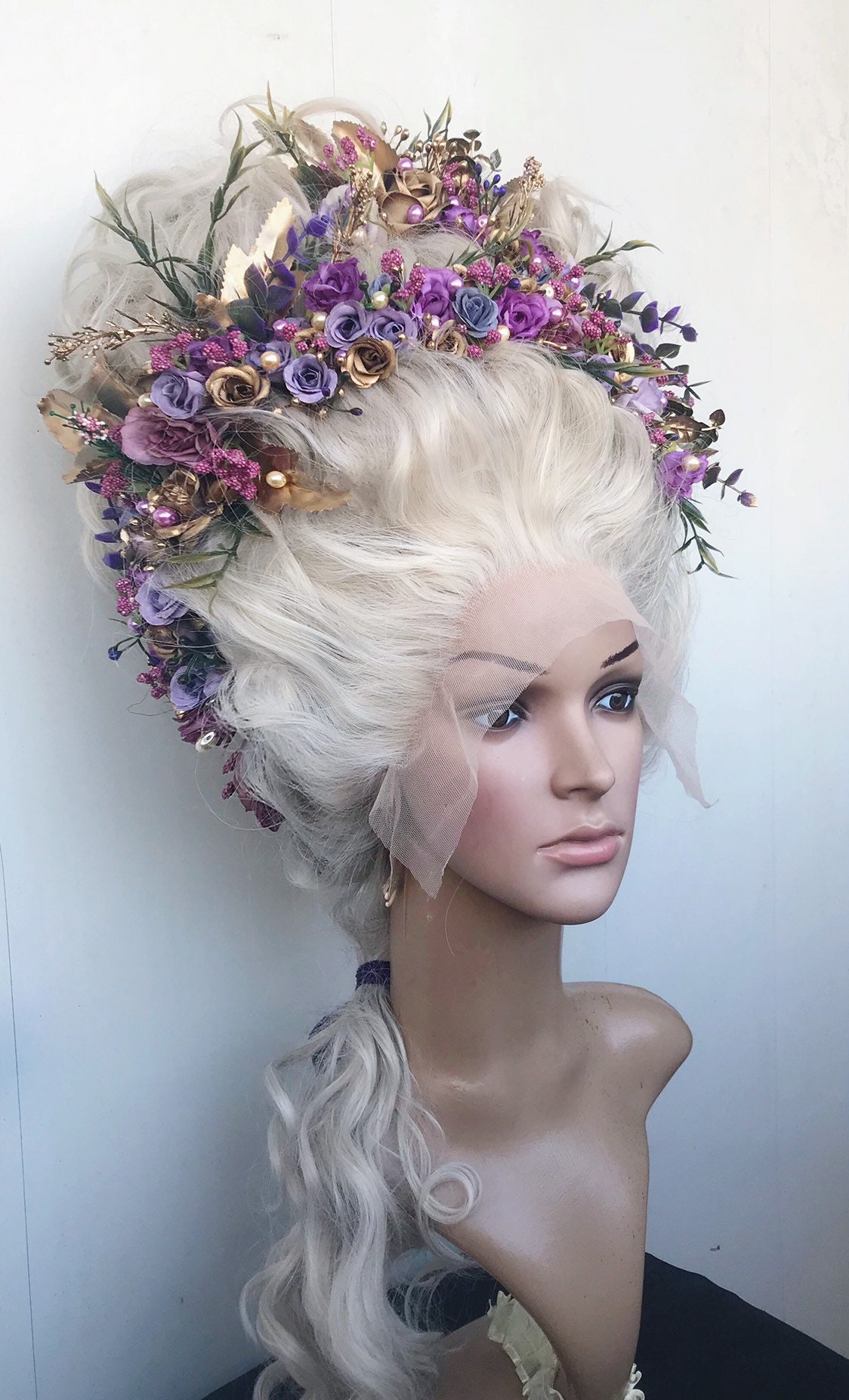 Blonde wig Rococo styled wig with flowers Etsy