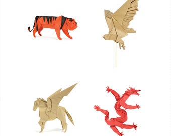 Origami Pegasus, Falcon, Tiger, Eastern Dragon - Condensed Diagrams | PDF Download