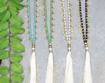 Delicate Tassel Necklace, Yoga Necklace, Turquoise Tassel Necklace, Beaded Tassel Necklace, Boho Necklace, Bohemian Necklace