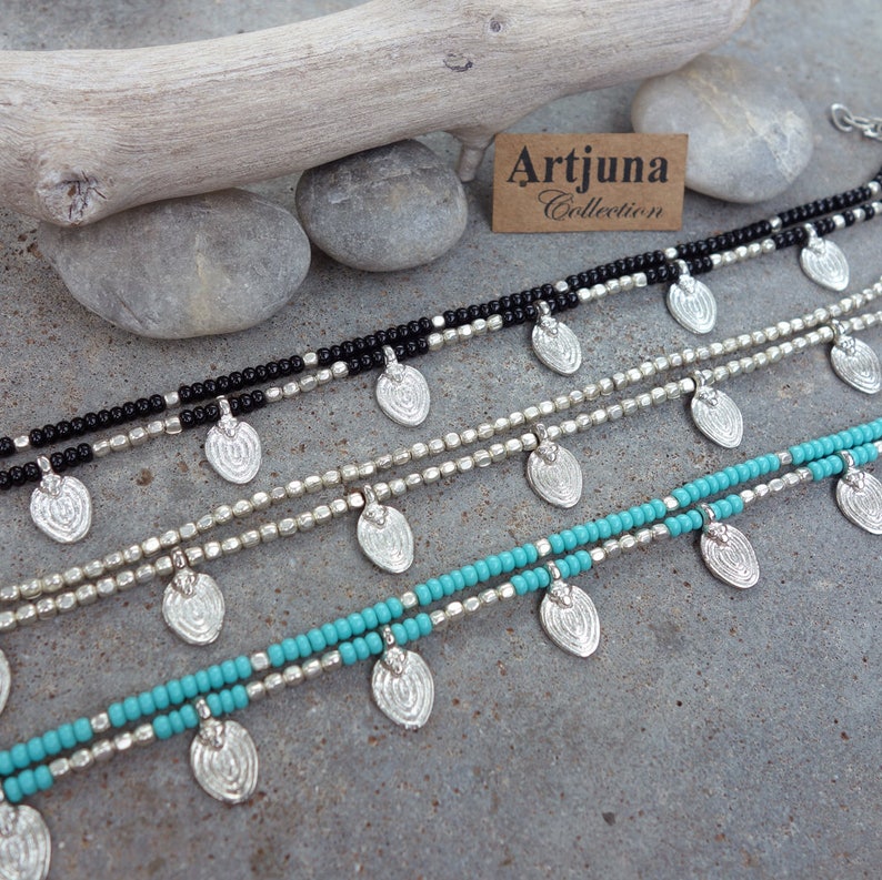 Pulsera de tobillo de moneda Gypsey Beach Summer Joyas tono Plata Antigua Reino Unido