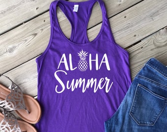 Aloha Summer Racerback Tank Top/ Womens Tank Top/ Pineapple