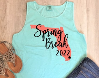 Spring Break 2024 Comfort Colors Tank Top/ Any State/ Custom Colors/ Beach Tank Top/ Unisex Sizing