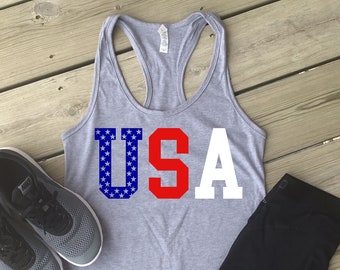USA Racerback Tank Top/ 4th of July Tank/ Women's Fit