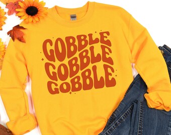 Gobble Gobble tröja, Gildan tröja, Anpassade färger, Thanksgiving-tröja, Kalkontröja, Retro
