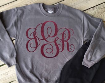Glitter Cursive Monogram Sweatshirt/ Unisex Sizing/ Customize