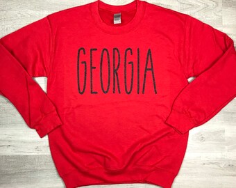 Georgia Gildan Sweatshirt, Any State or Country, Unisex Size, Georgia State, Glitter, Custom Colors