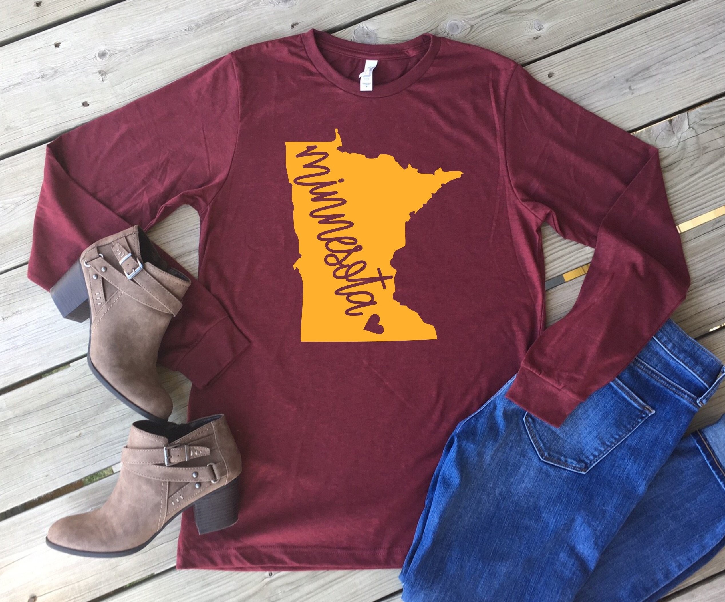 Camisa de manga larga de Minnesota, estado personalizado, camisa Bella Canvas, camisa estatal, colores personalizados