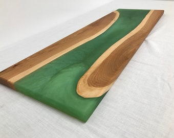 Emerald Green Epoxy and Cherry Wood Charcuterie/Cutting Board