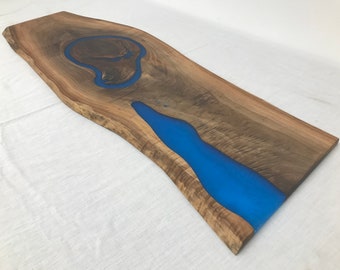 Blue Metallic Epoxy and Walnut Charcuterie or Serving Board