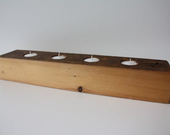 Reclaimed Rustic Barn Beam Candle Holder for 4 tea lights