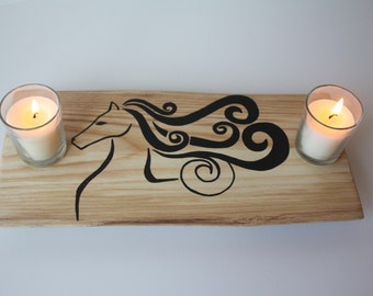 Hand Painted Trivet 3 made of Hardwood with Live Edge - Featuring Silhouette of a Horse- Can be used as a cheese tray or serving tray