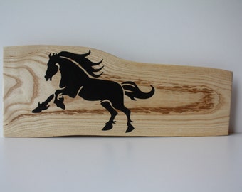 Hand Painted Trivet 10 made of Hardwood with Live Edge - Featuring Silhouette of a Horse- Can be used as a cheese tray or serving tray