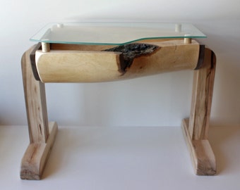 Half Log Side Table with Custom Glass Top #2