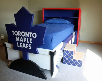 Custom Pine and Maple Toronto Maple Leaf Children's Hockey Bed