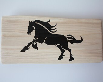 Hand Painted Trivet 4 made of Hardwood with Live Edge - Featuring Silhouette of a Horse- Can be used as a cheese tray or serving tray