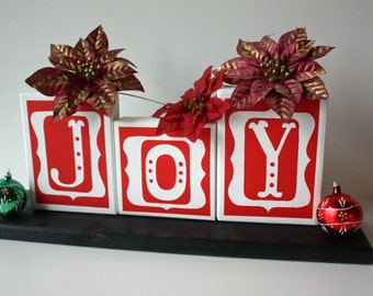 Hand-painted, Rustic, Decorative words of JOY - Home Decor for Christmas Holidays - Made from reclaimed Pine and Barn Board