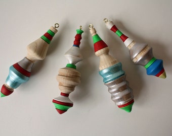 Hand-turned and Hand-painted Christmas Ornaments - Type 2 - Home Decor for Christmas Holidays - Made from repurposed lumber