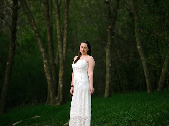 Jessica McClintock Sheath Beaded Wedding Dress - image 8