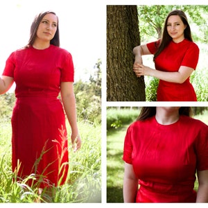 1960s Handmade Bright Red Silk Wiggle Dress