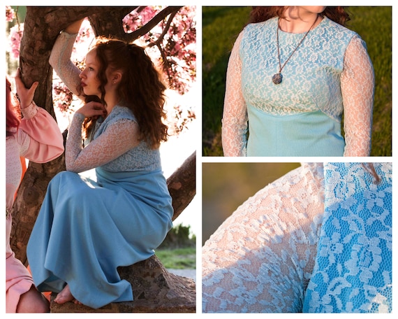 1960s Baby Blue Bridesmaids dress wit Lace - image 1